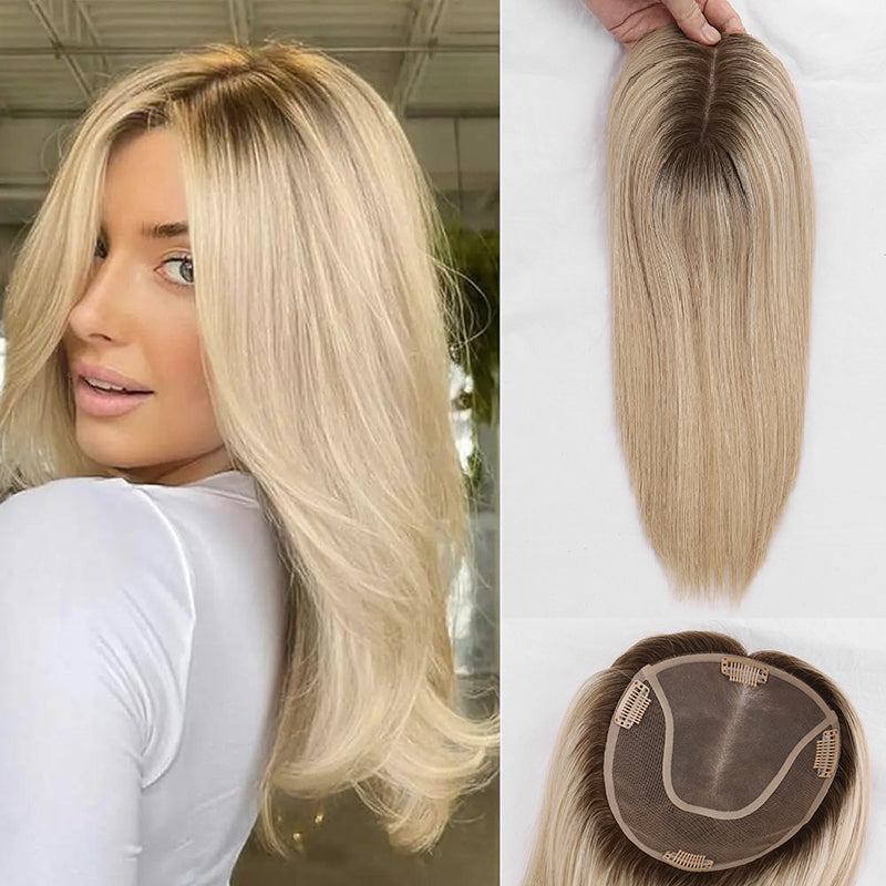 Lady Hair Hot Sale Real European Remy Human Hair Ombre Blonde With Highlights Mono Base Hair Topper