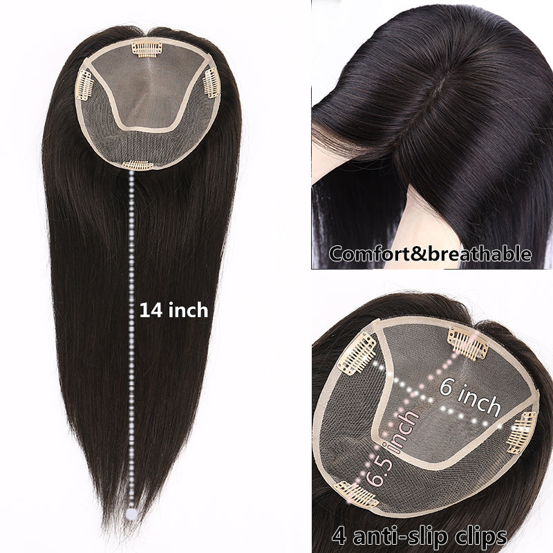 14 inch No Bangs Real Human Hair Topper 130% Density 6x6.5 Inch Mono Base Middle Part Upgrade