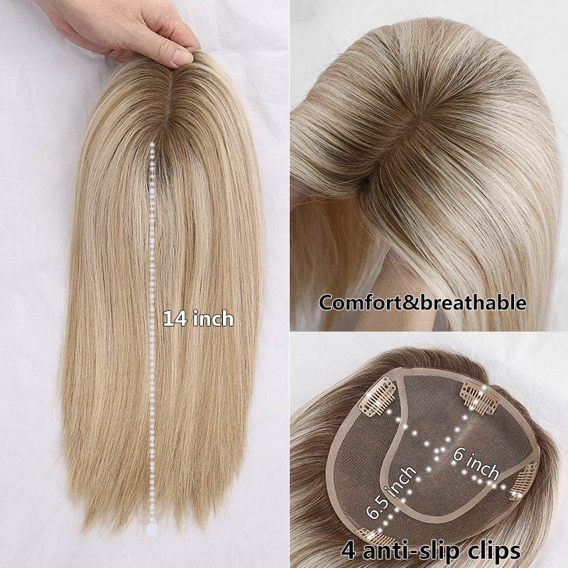 Hot Sale Remy Human Hair Bigger Size 6x6.5 Inch Blonde Highlight Hand Tied Mono Base Topper for Women
