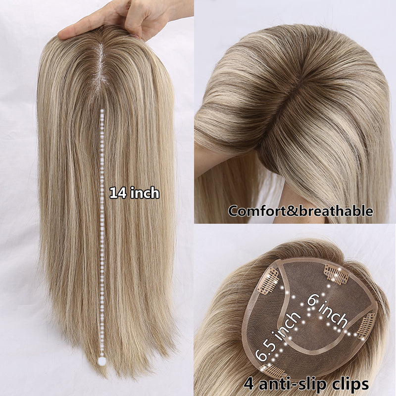 6x.55 Mono Topper European Human Hair Piece Topper Balayage Straight Human Hair Toupee for Women