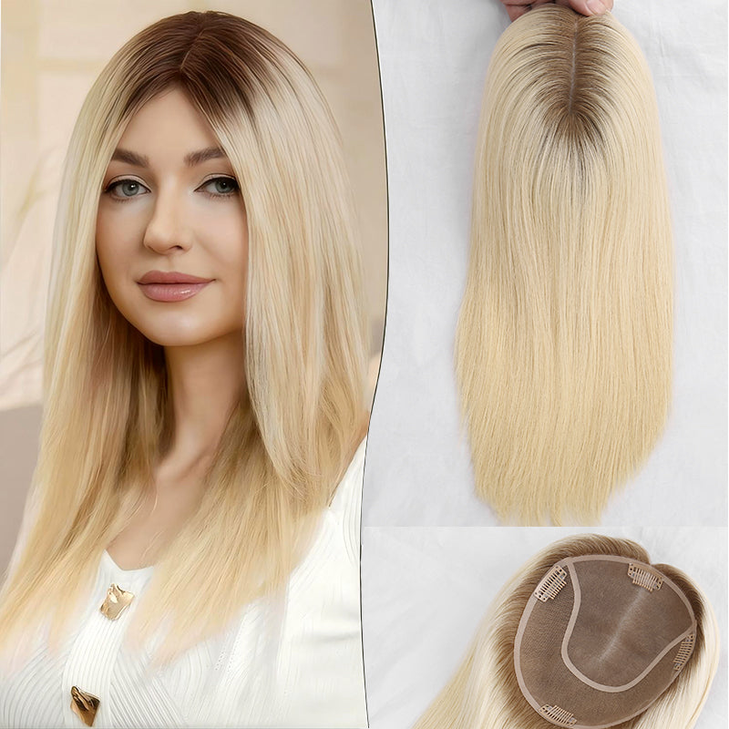 High Quality Blonde Mono Human Hair Topper for Women 6x6.5 Mono Toupee European Remy Hair Topper Hairpieces